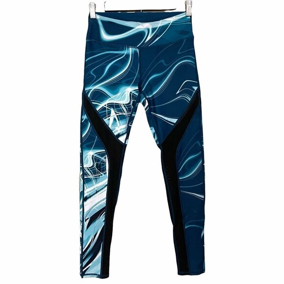 Fabletics Women's Cherise Wavelength Print Green Black Mesh Panel Leggings XS - Picture 2 of 8